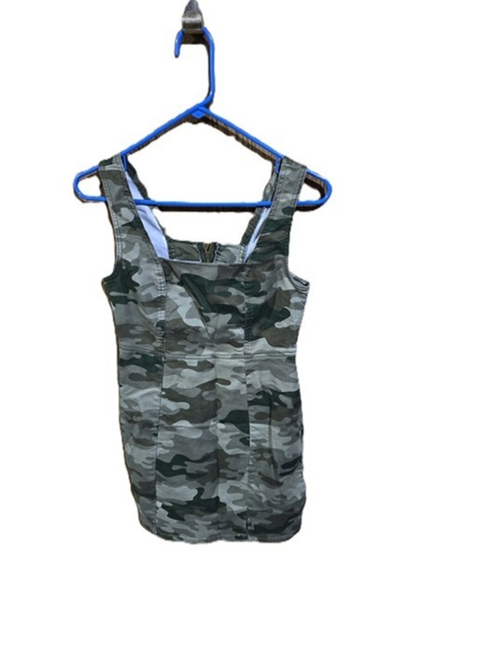 Camo print mini dress with zipper back